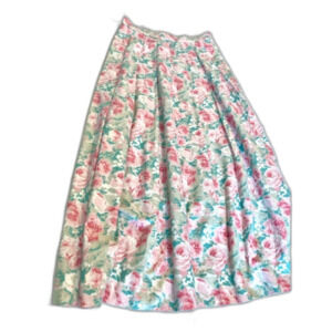 Laura Ashely Vintage Cotton Pink Rose Pleated Cottage-core Sweet Midi Skirt Sz8